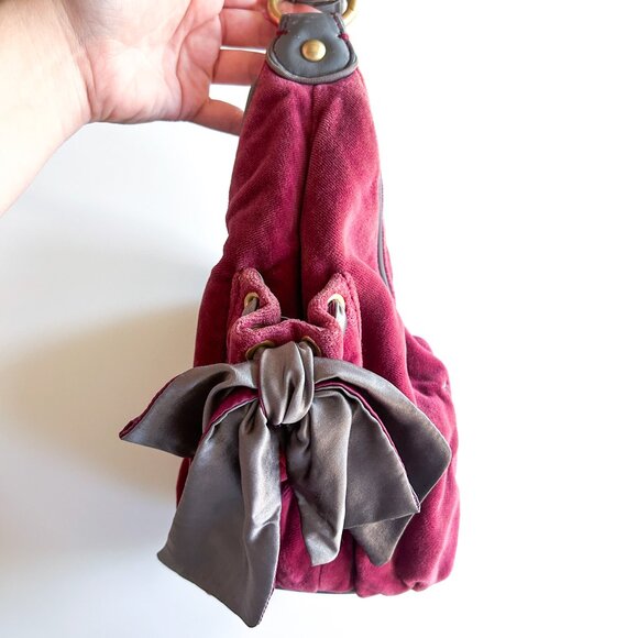 Vintage Y2K Juicy Couture Burgundy Velour Juicy Is For Life Embroidered Bag - Picture 7 of 11